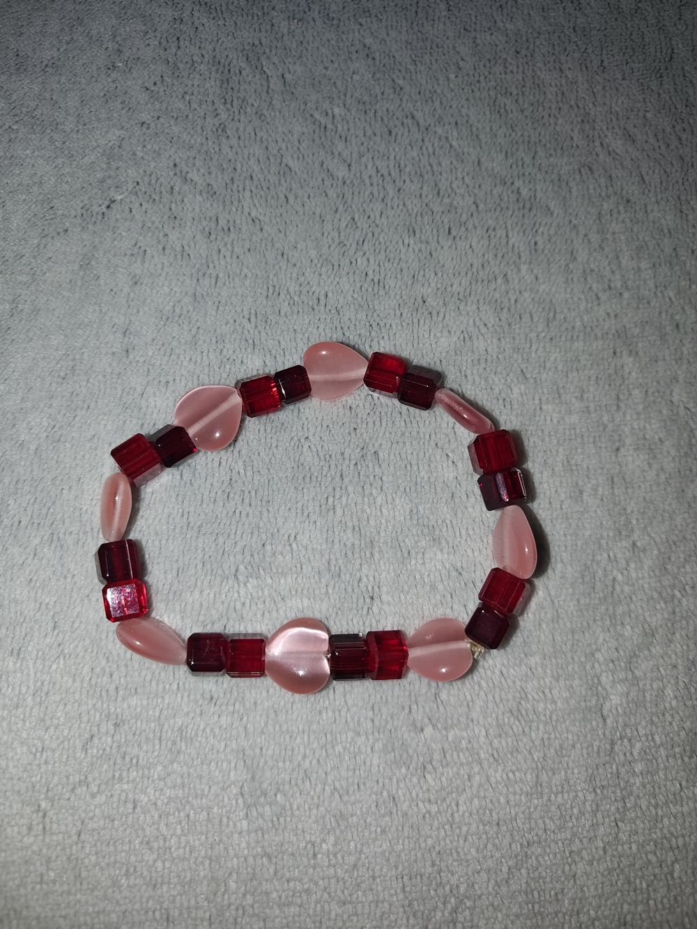Pink and Red Heart Bead Stretch Bracelet - Handmade Jewelry